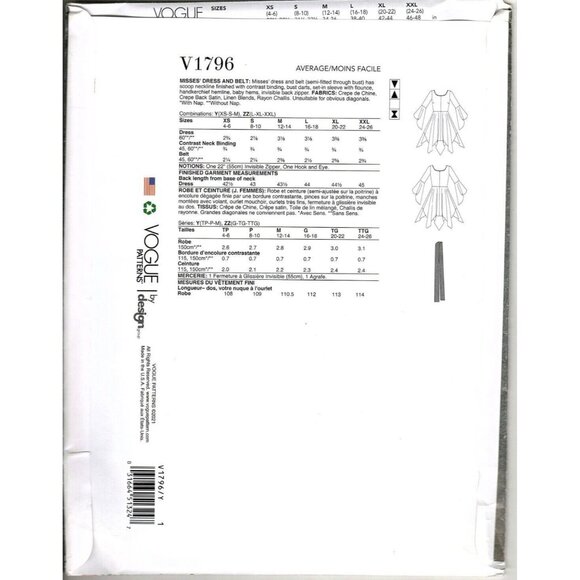 Vogue V1796 Misses L to XXL Rhodes Handkerchief Hem Dress UNCUT Sewing Pattern - Picture 2 of 2